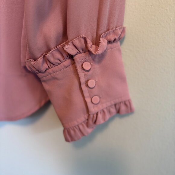 J.Crew Blush Drapey Band-Collar Ruffle Cuff Blouse  Large  - 0077 - Picture 4 of 5